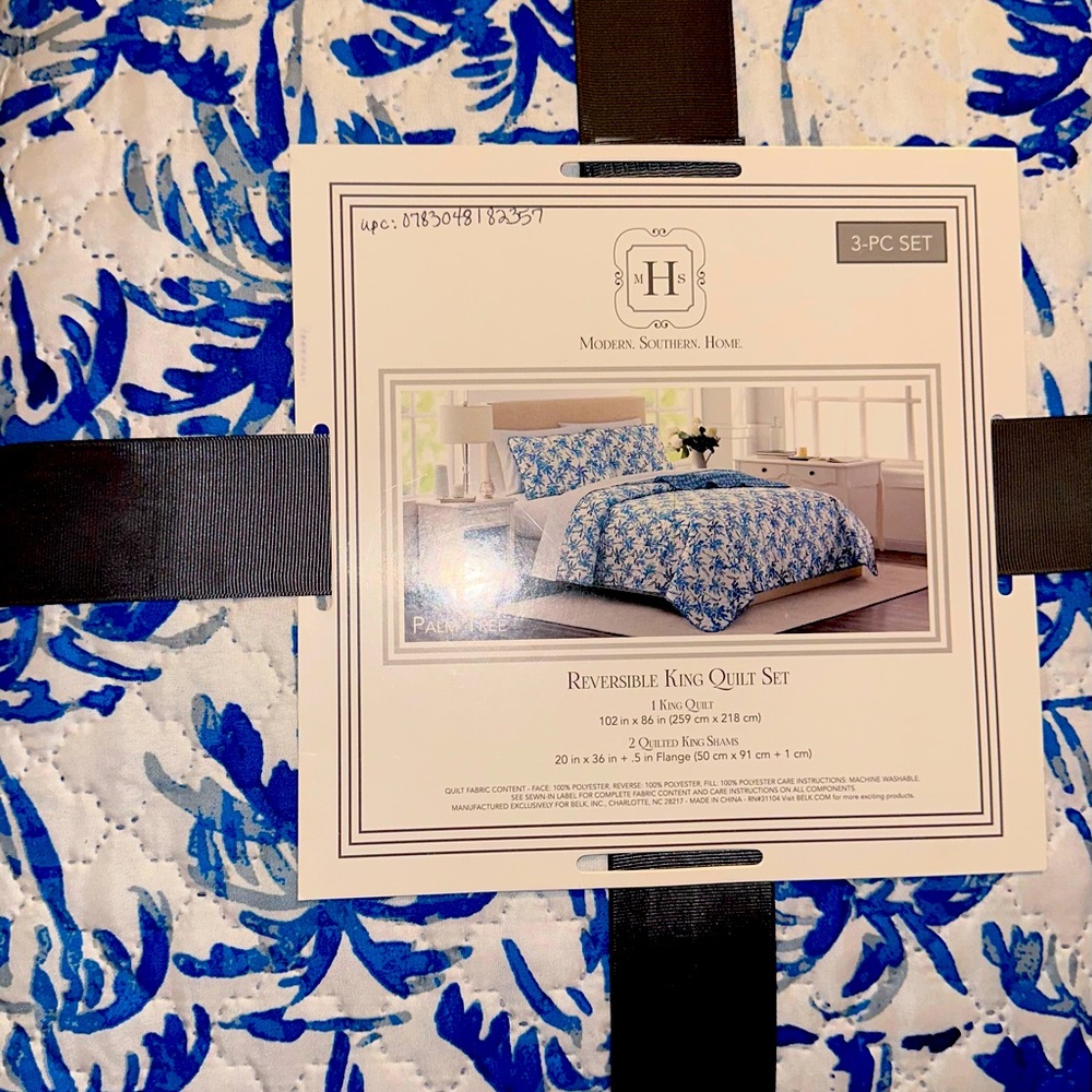 Modern southern home Palm Tree King size quilt,two matching shams 102inX86in